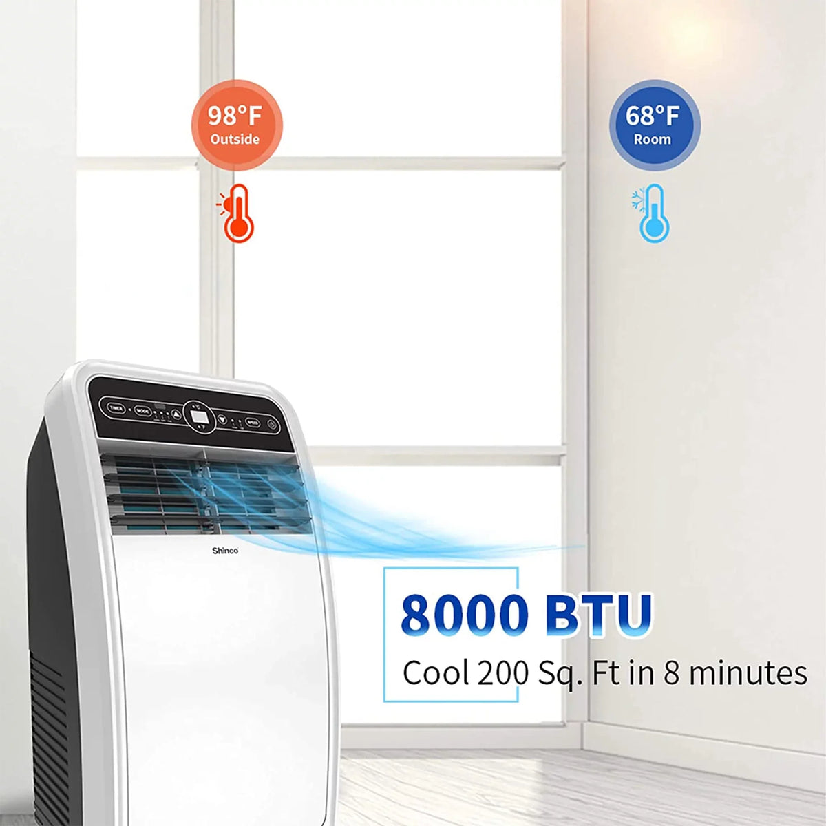 and BTU 8,000 AC SqFt 200 Shinco Rooms for Dehumidifier, Unit, Portable Fan