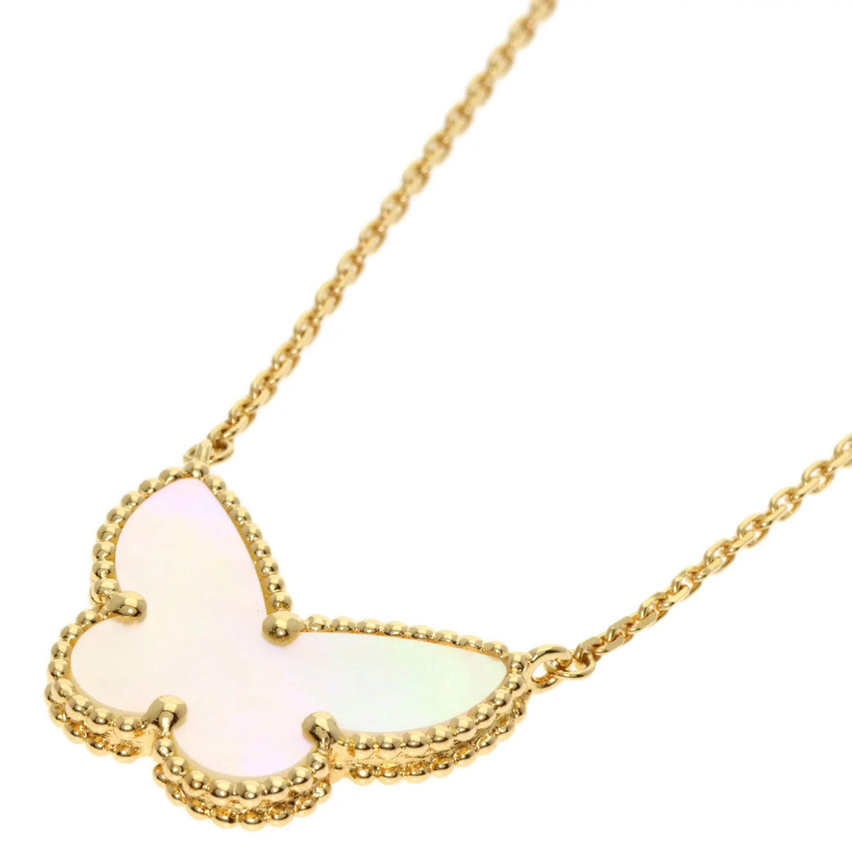 Van Pre-Owned (Good) Yellow & Necklace Shell K18 Gold Cleef Papillon Lucky Arpels Alhambra Women's