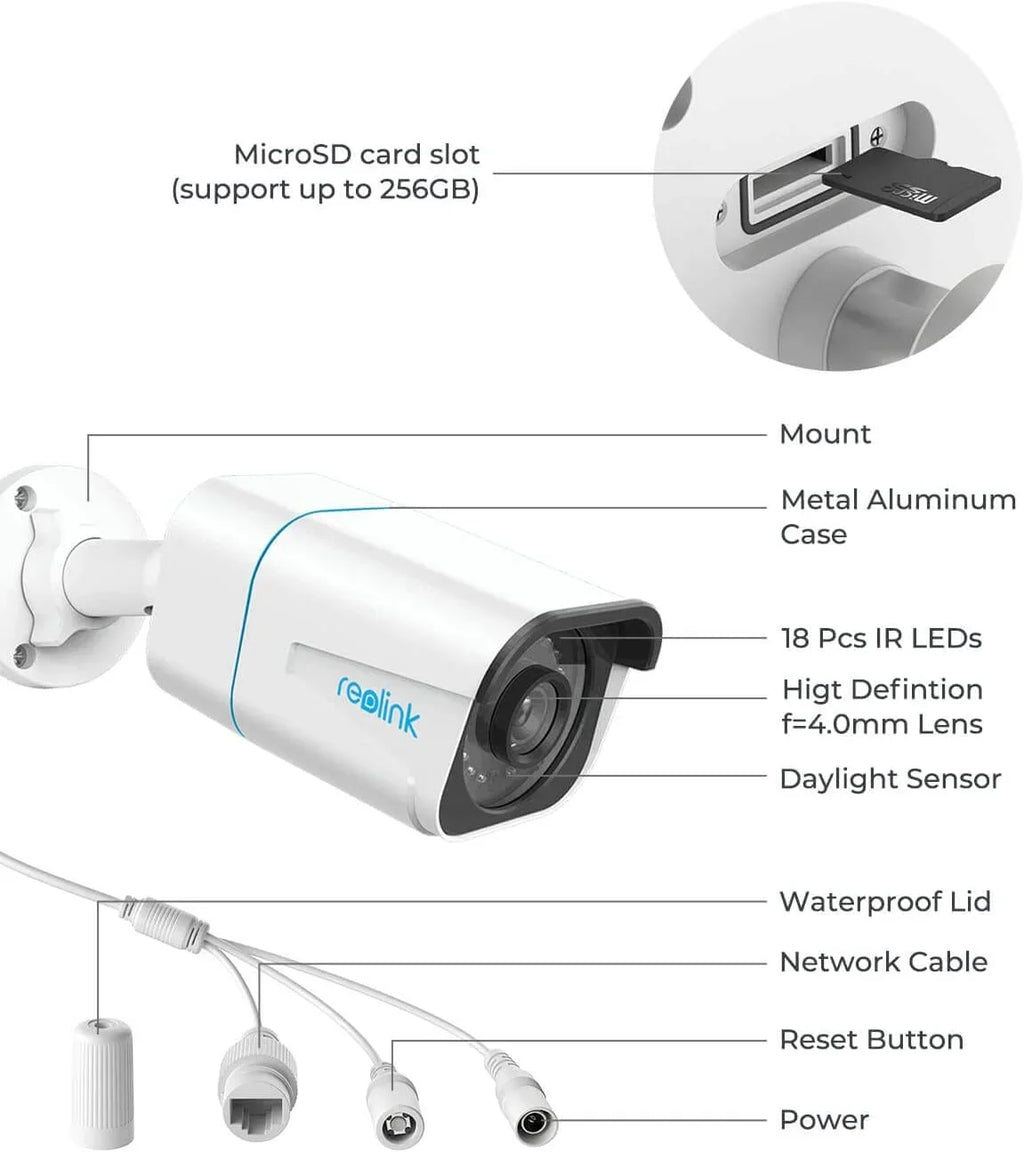 to Vision, System, Outdoor lapse, Human/Vehicle Up 4K IP Night Work SD 100Ft 256GB PoE Camera with Camera Surveillance Home, 8MP Smart Time Detection, RLC-810A Reolink IR Card, with Security
