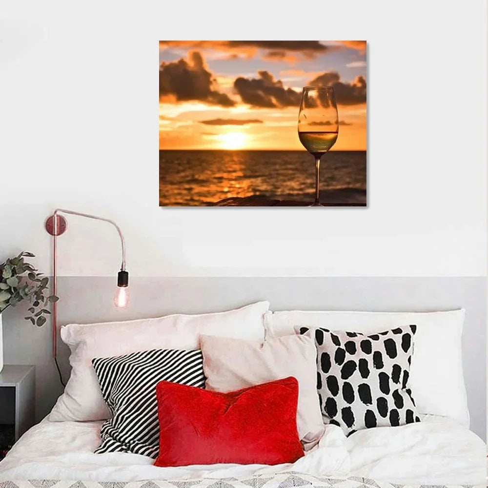Art at Glass Prints Home Artwork beach Living Painting Office Room Framed white on wine Bedroom of on Canvas Wall the for Decor Inch sunset Poster PRATYUS Sundowners 20x16 Pictures