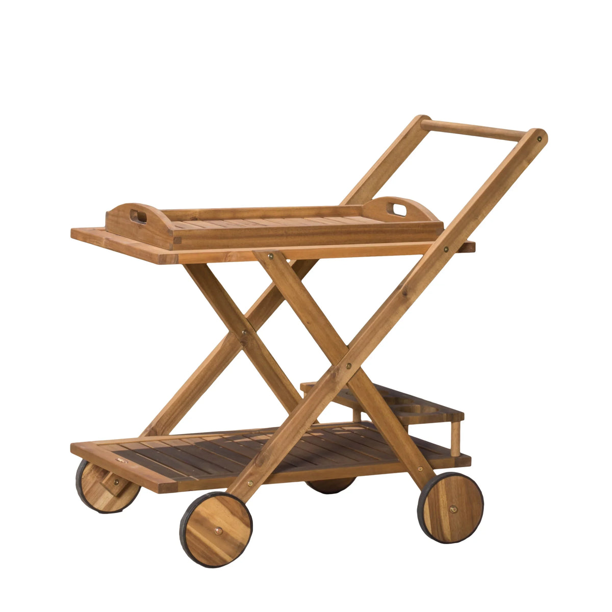 GDF Kenilworth Wood Studio Natural Cart, Acacia Tiered Indoor/Outdoor 2 Bar