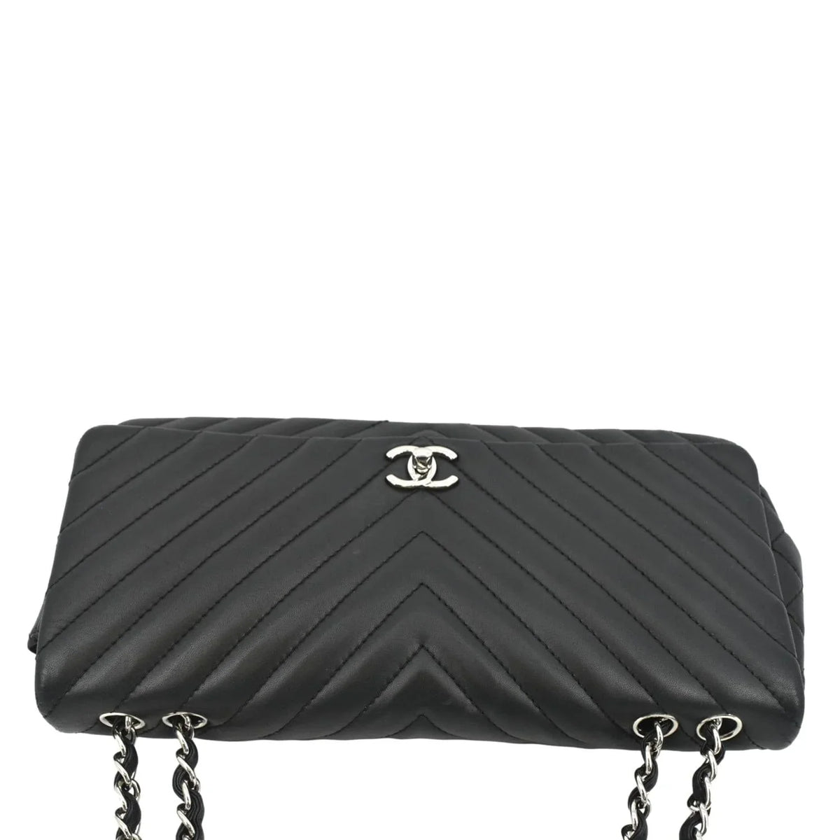 Bag Crossbody Chevron Lambskin Black Medium Pre-Owned CHANEL Flap Surpique Leather