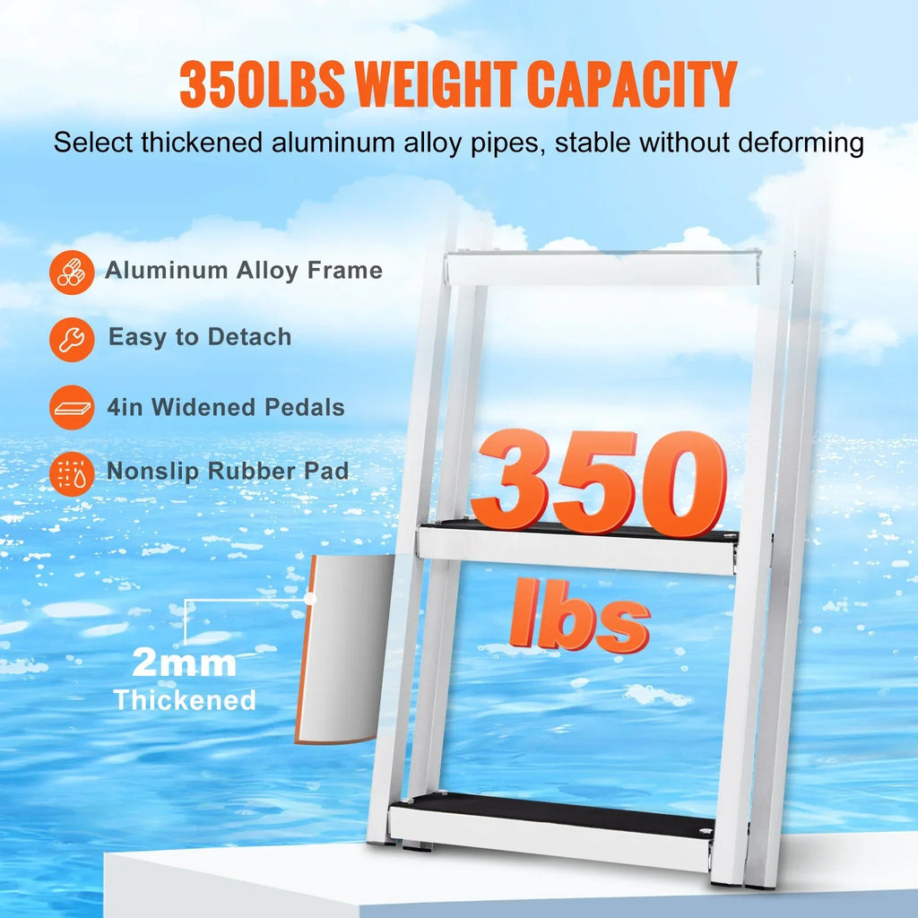 for Boats, - Removable with VEVOR Aluminum Dock 4'' Wide Alloy Pools 3-Step Nonslip Ladder Capacity, 350 Installation Access Lakes, Steps, Marine & Simple lbs