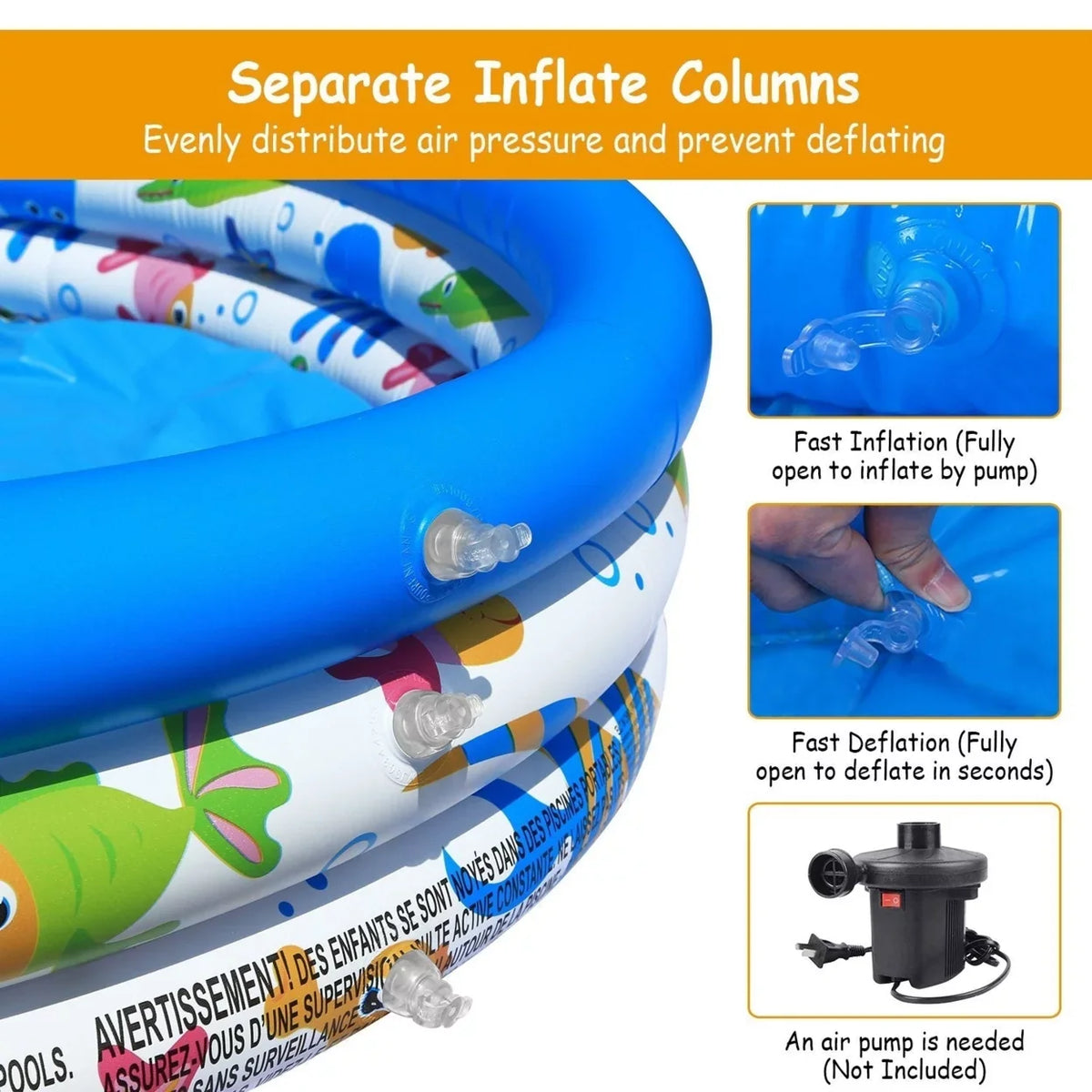 Pool Family Ball Inflatable For Swim Pool Kids 2 Pool Center 48x10In Foldable Swimming Blow Up