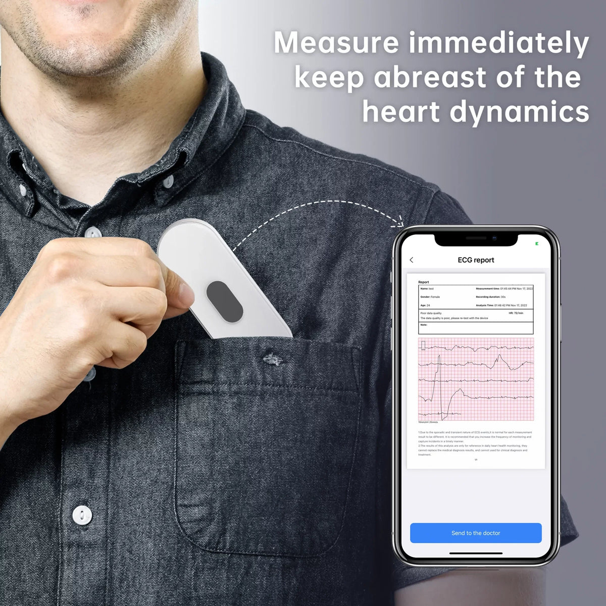APP Wellue Measurement,Unlimited EKG Display,Handheld Monitor Screen Home with Heart with Storage Monitor Free Rate Tracker Personal Heart Bluetooth ECG Use,30s-5mins for
