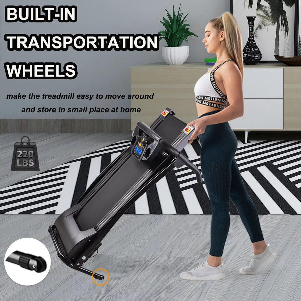 display,Pulse Home Exercise and Running for Sensor,Cup Office Walking Jogging Key Fitness Electric Holder Foldable Treadmill Safety w/LCD