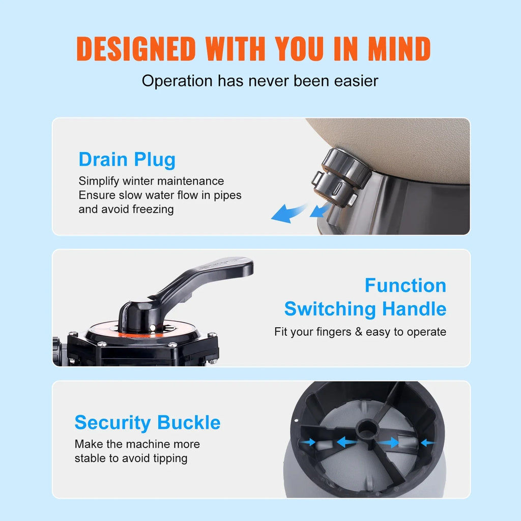 with Sand Filter Pool Valve BENTISM 7-Way Filter 19" Above Inground Sand Swimming