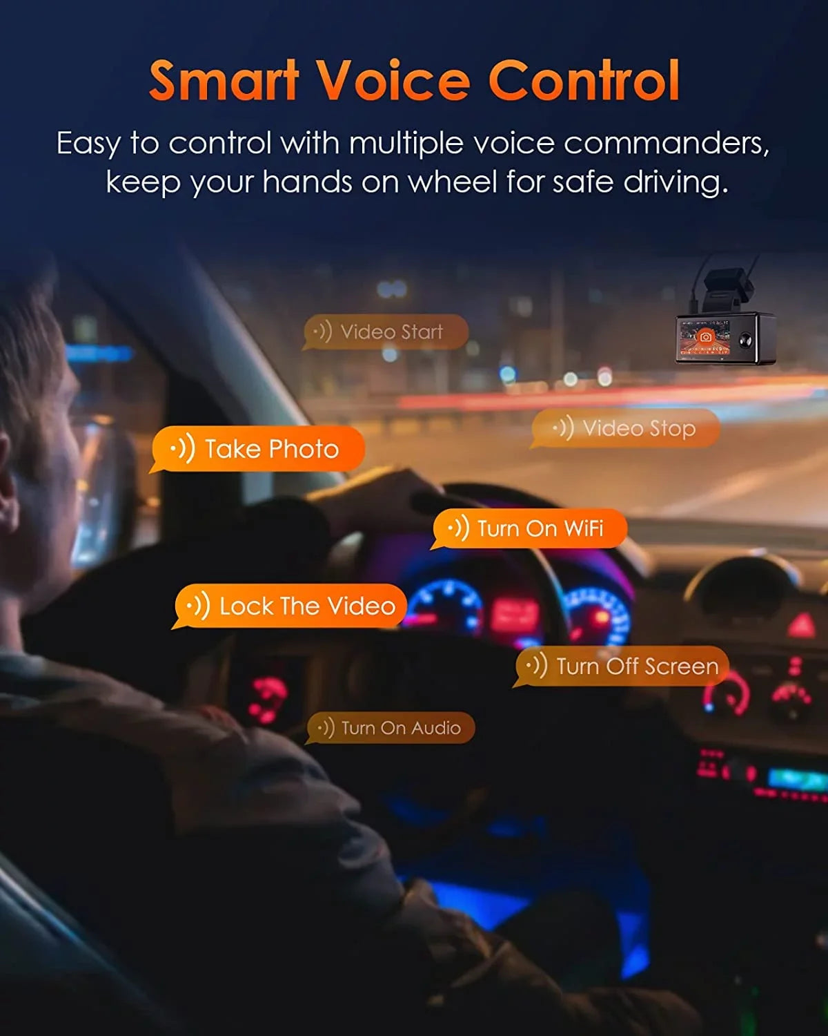 Control 3 Mode Voice Front WiFi Vantrue 3 2.5K GPS 1944P+1080P+1080P Dash and Car Inside Cam Motion Dash Night Channel Hrs IR E3 Parking Rear Camera Vision 24 for Detection Way