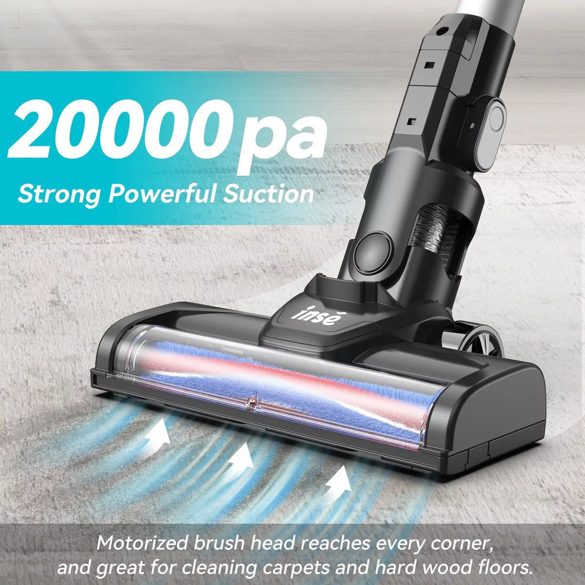 Suction INSE Vacuum Cleaner, Pet 1 Vacuum 15Kpa Runtime, Powerful Handheld 180W Stick for Hair 3 Cleaner, in Carpet Thin 40min Cleaner Floor Hard to Up Cordless Vacuum