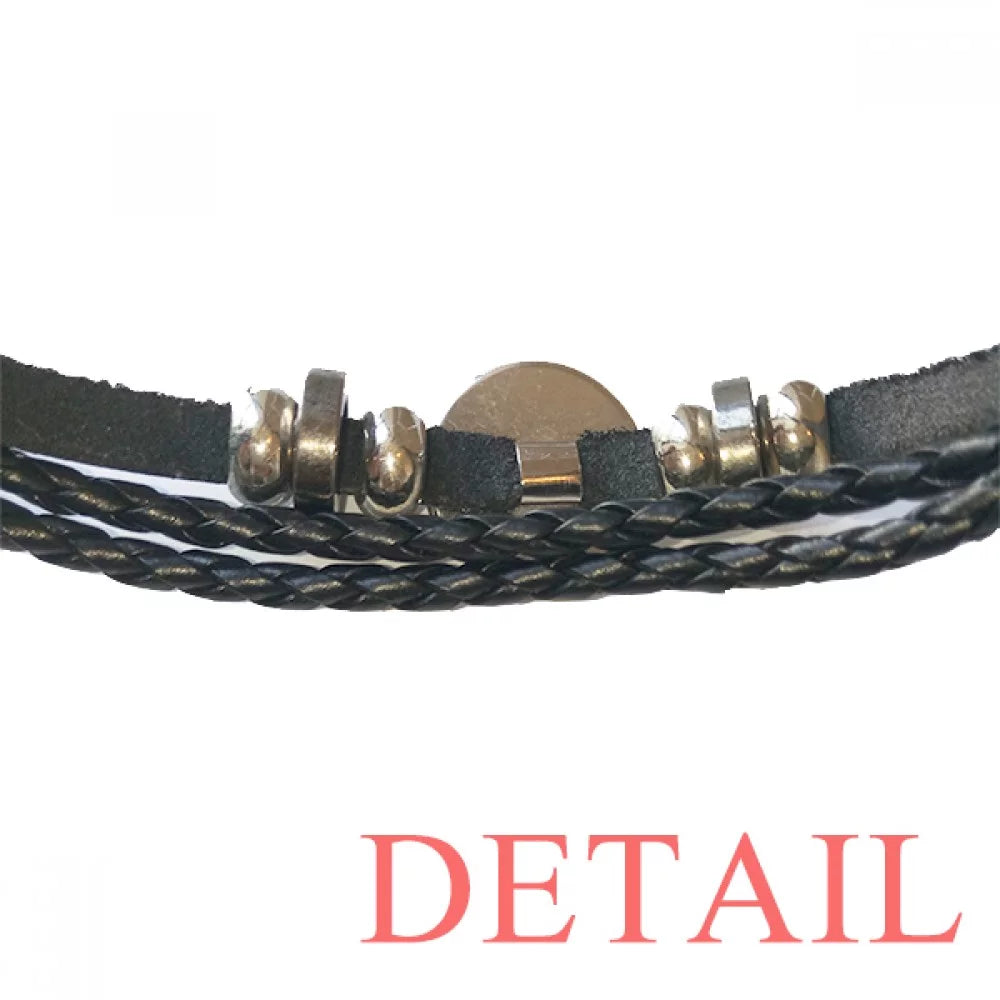 Wristband Kitts Bracelet Nevis Braided Rope Leather and Woven National Emblem