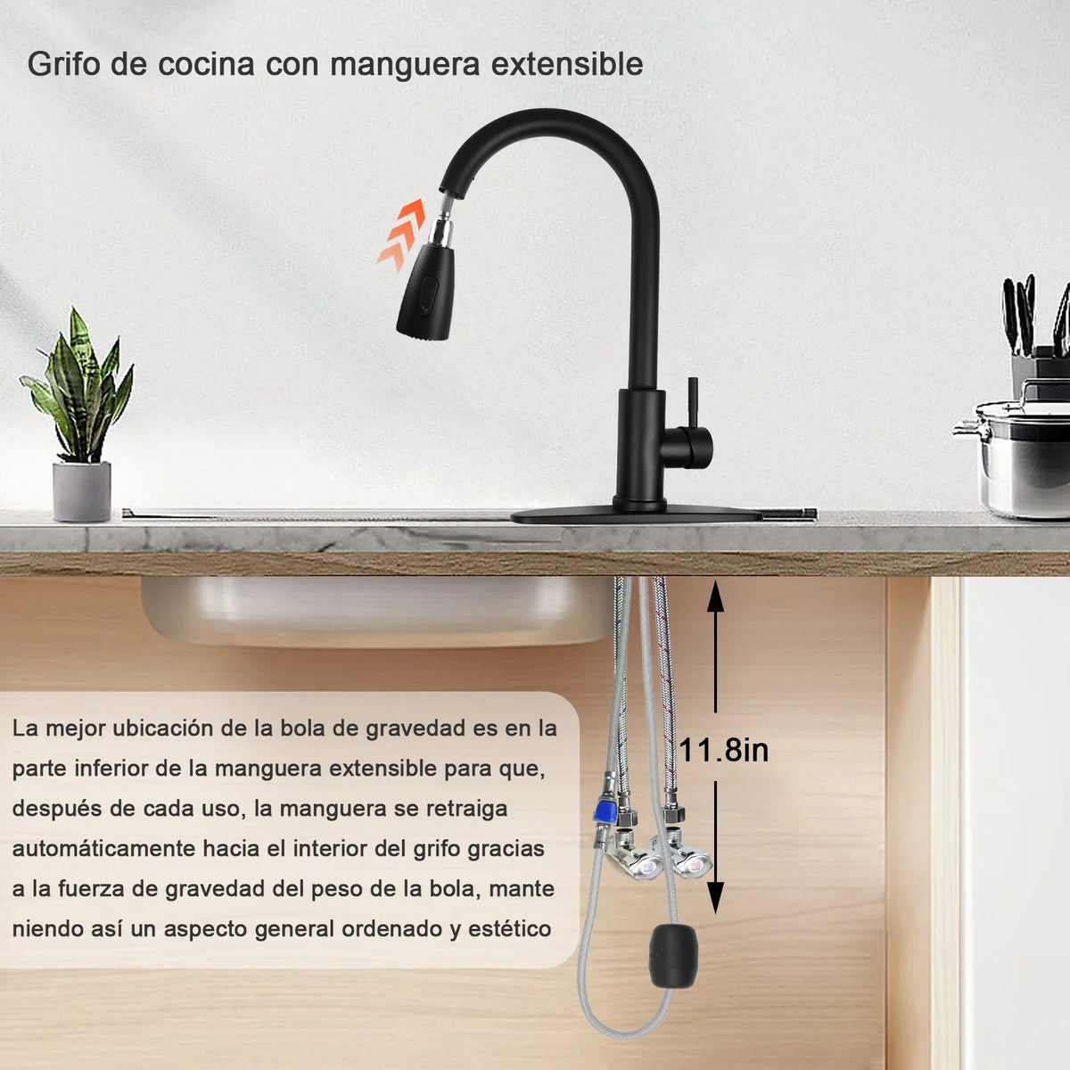 Deck Kitchen Kitchen RV, Commercial Modern Plate, Kitchen, Bar, with Silver High Kitchen with Arc Pull Single Sprayer, Faucets Stainless Down Steel Faucet Faucet for Handle Sink