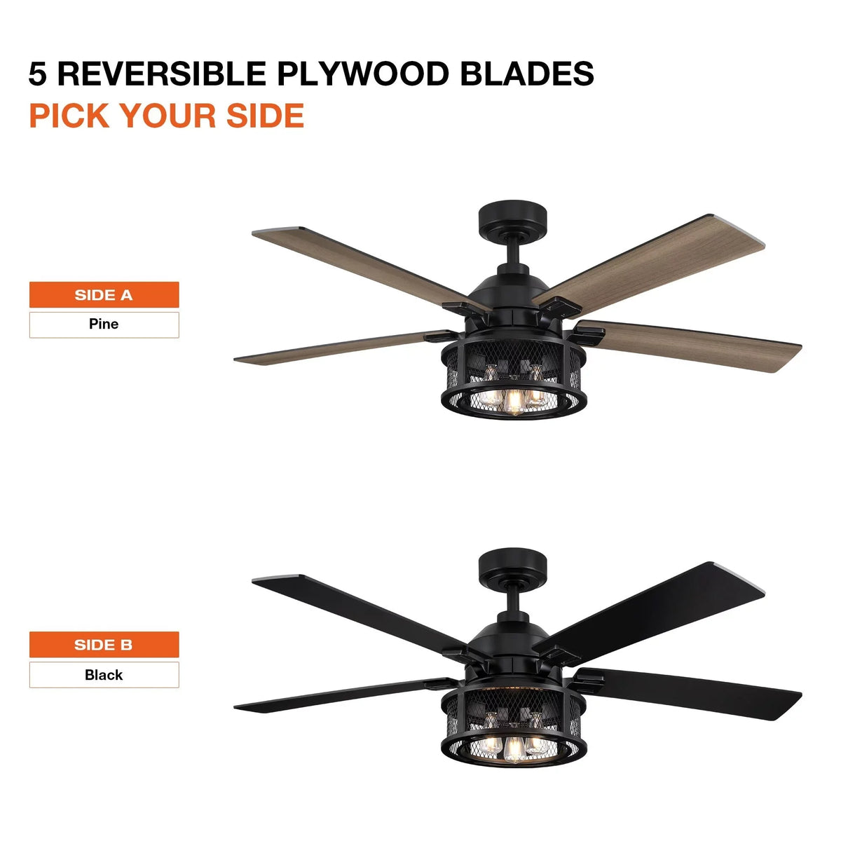 with Remote Mesh Reversible LED Uncle Industrial Fan 5-Blade Ceiling 52" Parrot