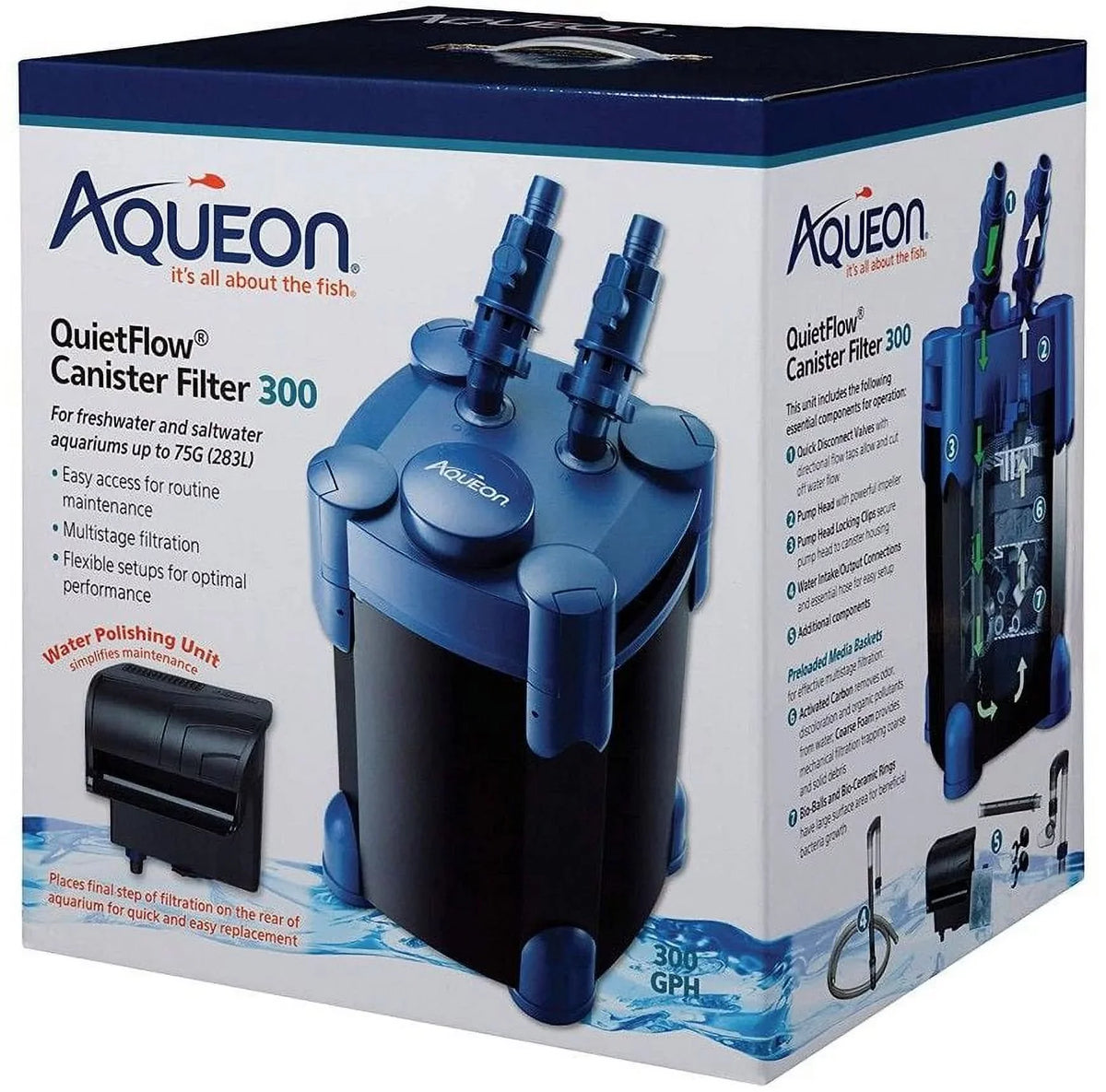 Canister (External)] [Aquarium, Filter Aqueon QuietFlow 300 Filters Canister Aqueon
