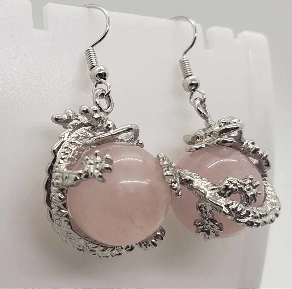 Quartz Earrings Natural Dragon Rose