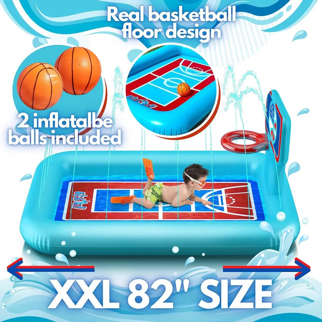 Kids Toys 82-inch. Splash Pad - Kids Hoop Inflatable Water Pad Sprinkler And - Splash Basketballs Summer System, For With Pool And 2