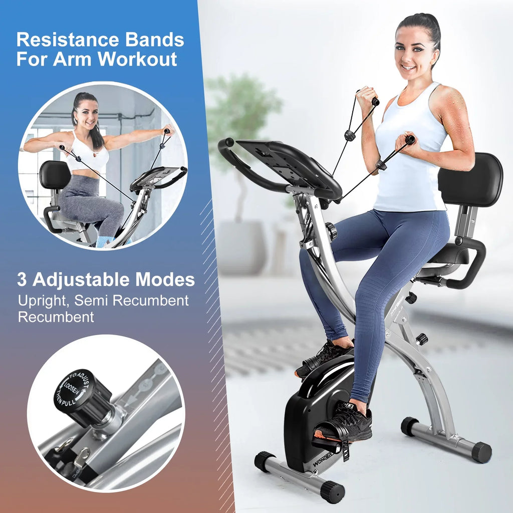 Resistance Bands Back Folding with Workout Maxi Indoor Exercise Arm Wonder Bike, and Upright Magnetic Recumbent Front