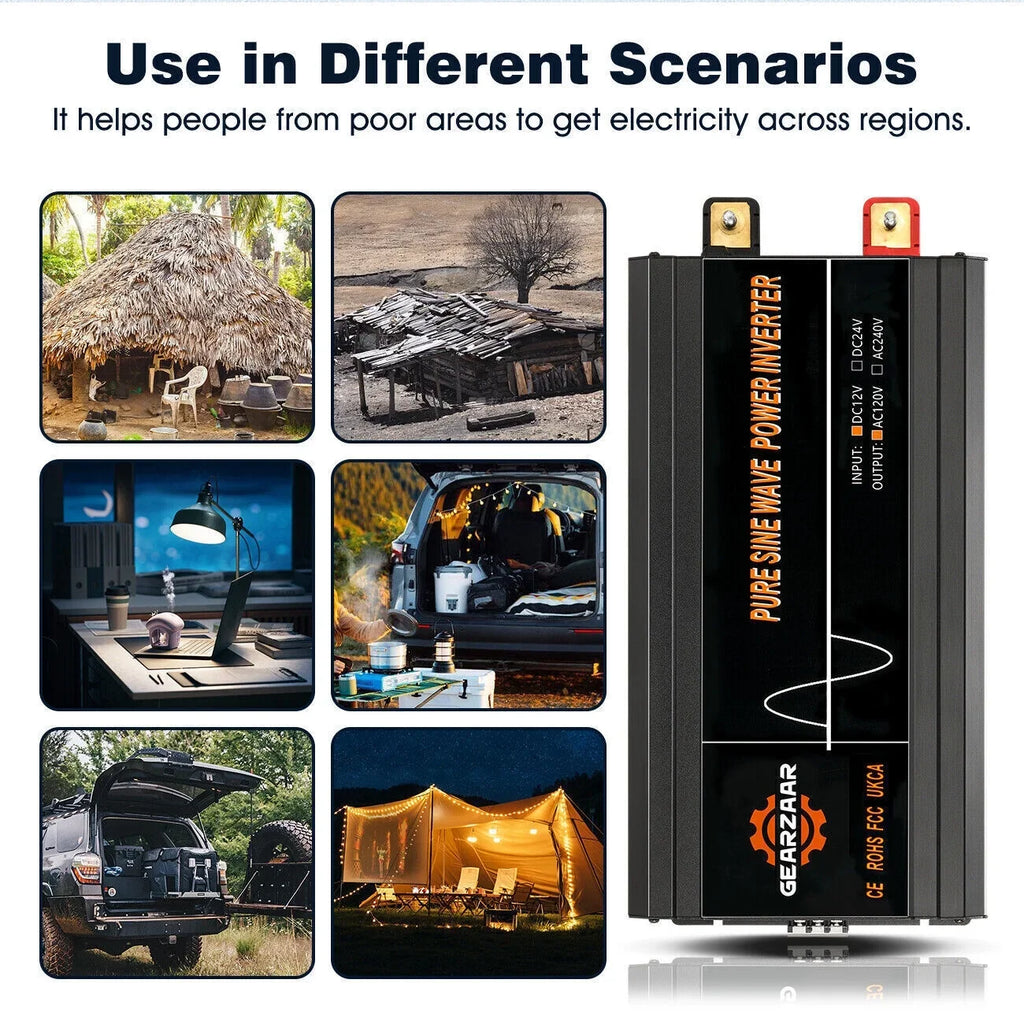 DC Sine 12V Car Power Inverter Pure 7000W Car To RV Converter LCD Solar AC 120V Wave