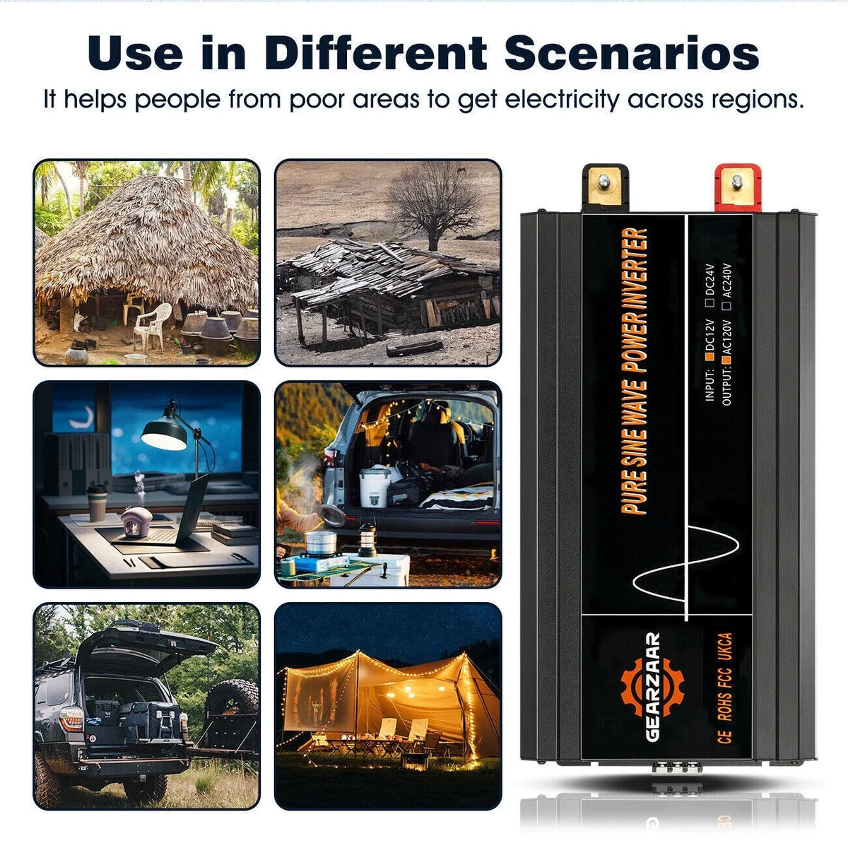 DC Sine 12V Car Power Inverter Pure 7000W Car To RV Converter LCD Solar AC 120V Wave