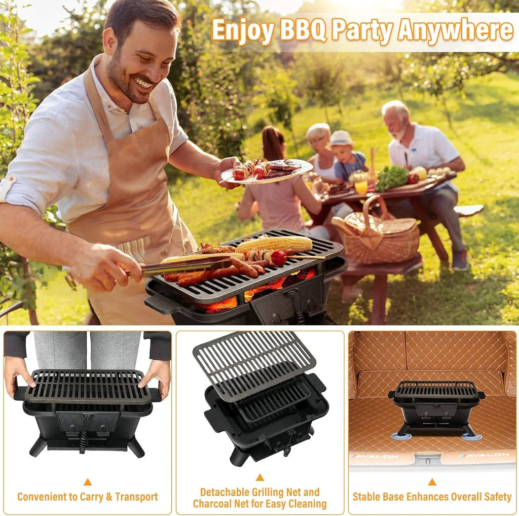 Regulating Fire Portable Picnic Grill Cooking Net, Cast Gate, Grilling Door, Patio Backyard Charcoal Perfect for Grill Camping with BBQ Air Grill Outdoor Hibachi Iron Double-sided Grill,