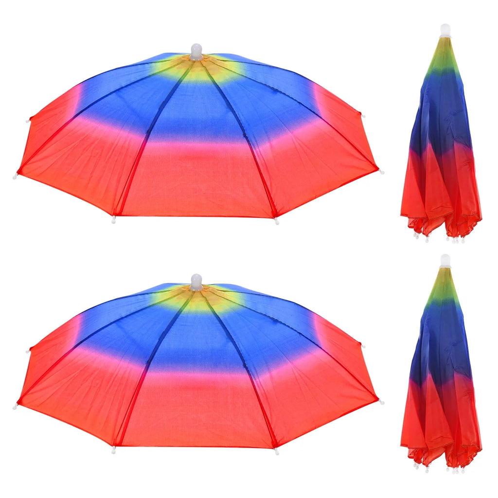 Uxcell Pack Umbrella Color Folding Head Rain Cap Fishing 20" Umbrella Rainbow Sun Hat 4