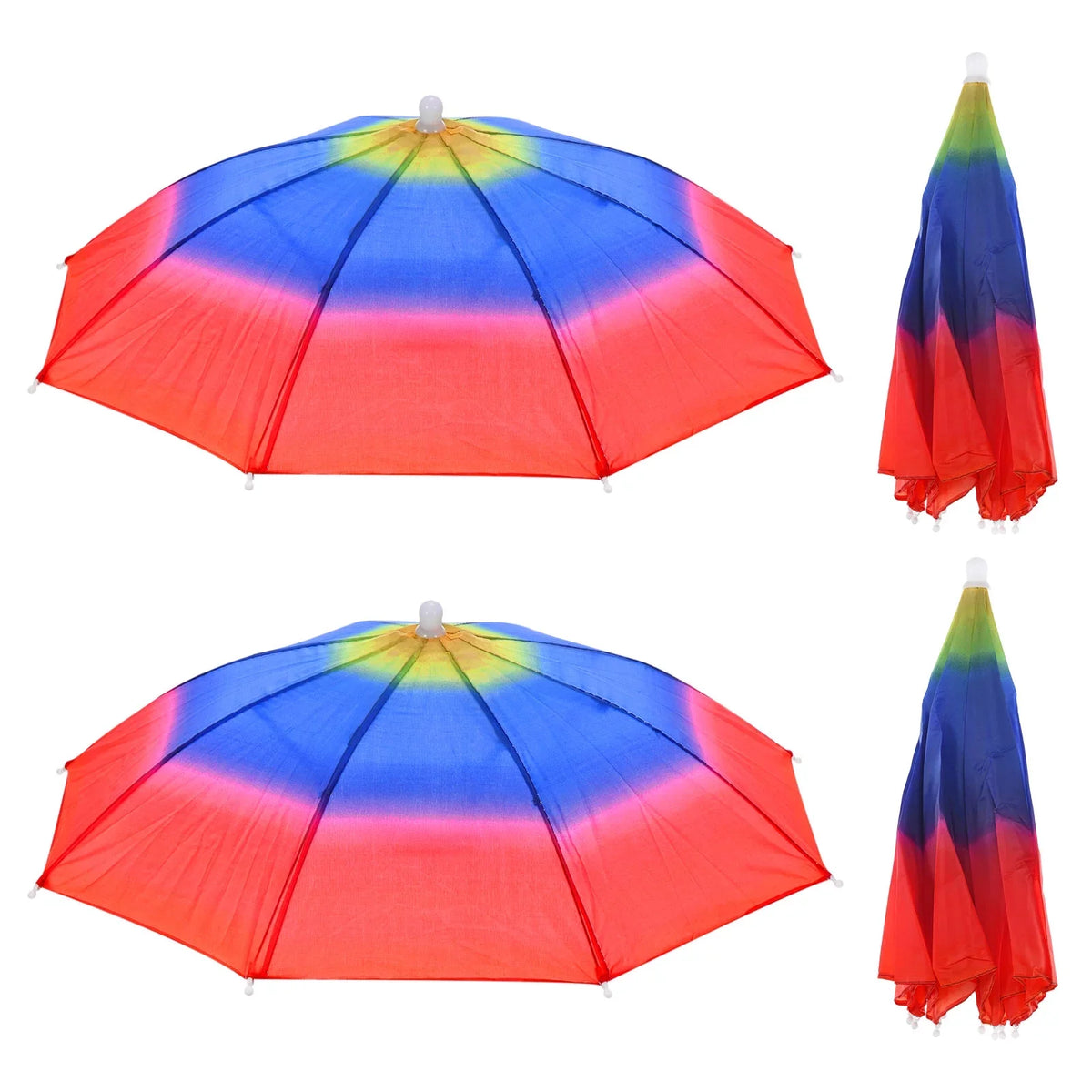 Uxcell Pack Umbrella Color Folding Head Rain Cap Fishing 20" Umbrella Rainbow Sun Hat 4
