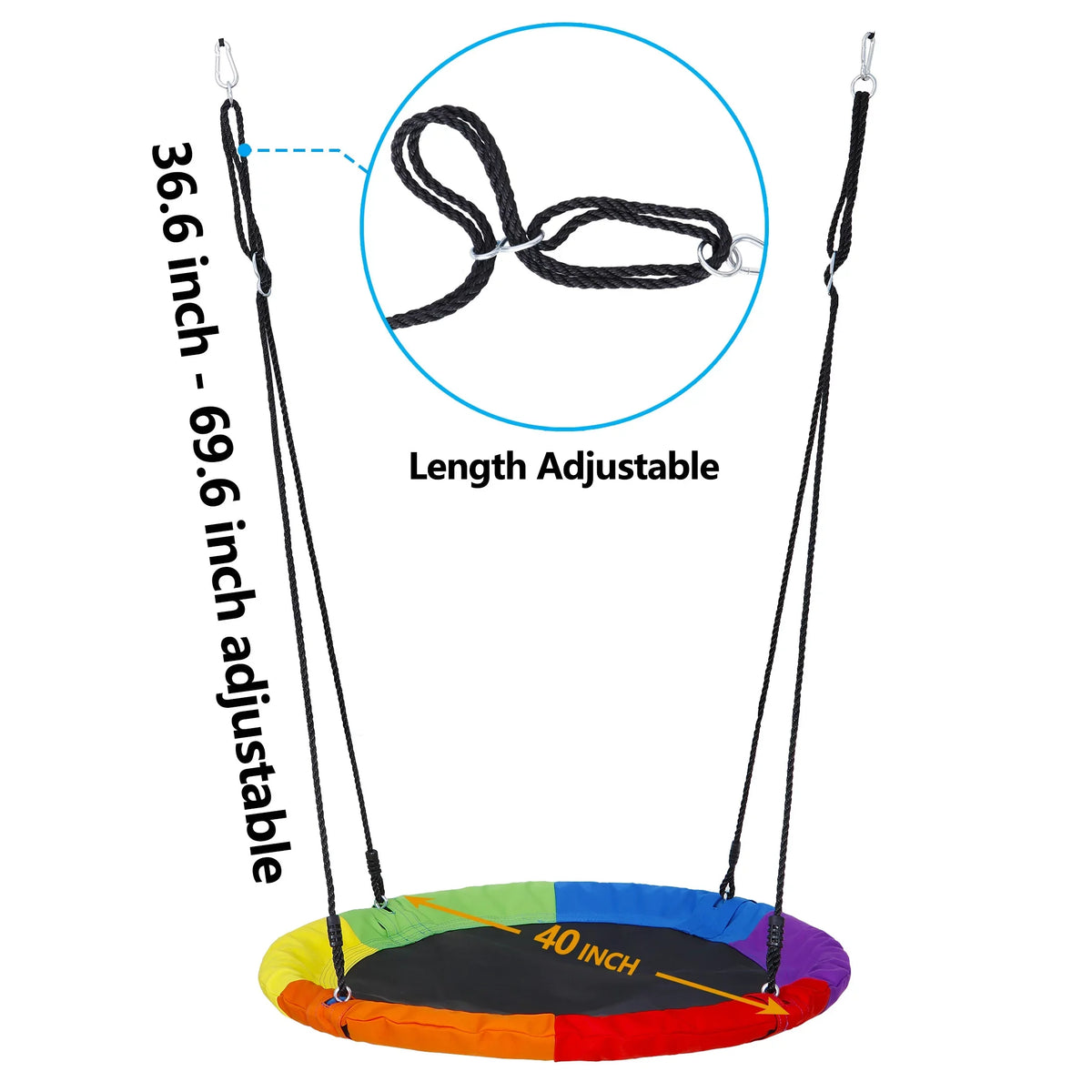 700lb Web ZenSports Kids - UV Protection, Set Swing 360 Waterproof, Rainbow Multi-Color Saucer Steel Outdoor Tree 40" Ropes Adjustable 70’’ Rotate°, Frame,