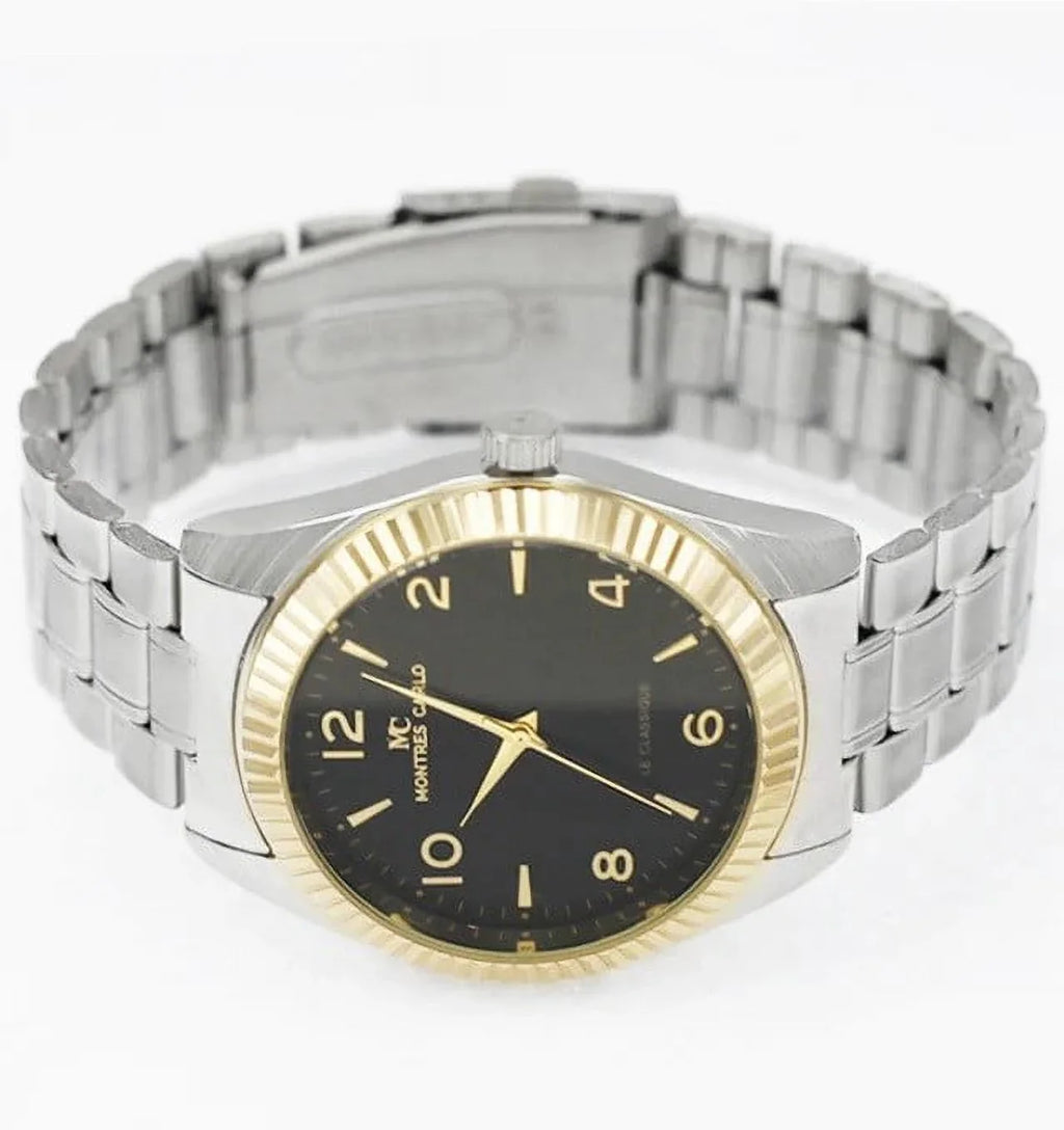 Men's Luxury (Two-Tone/Black) Watch Fashion 43mm Analog Wrist Quartz Carlo Sport Dress Montres