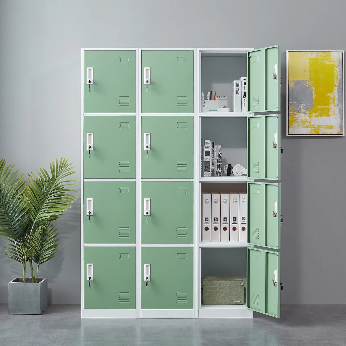 Box, Storage Ouyessir Office School, Lock 71 Lockers Green Locker Cabinet Gym, Metal 4-tier Employee High inches for Home, -