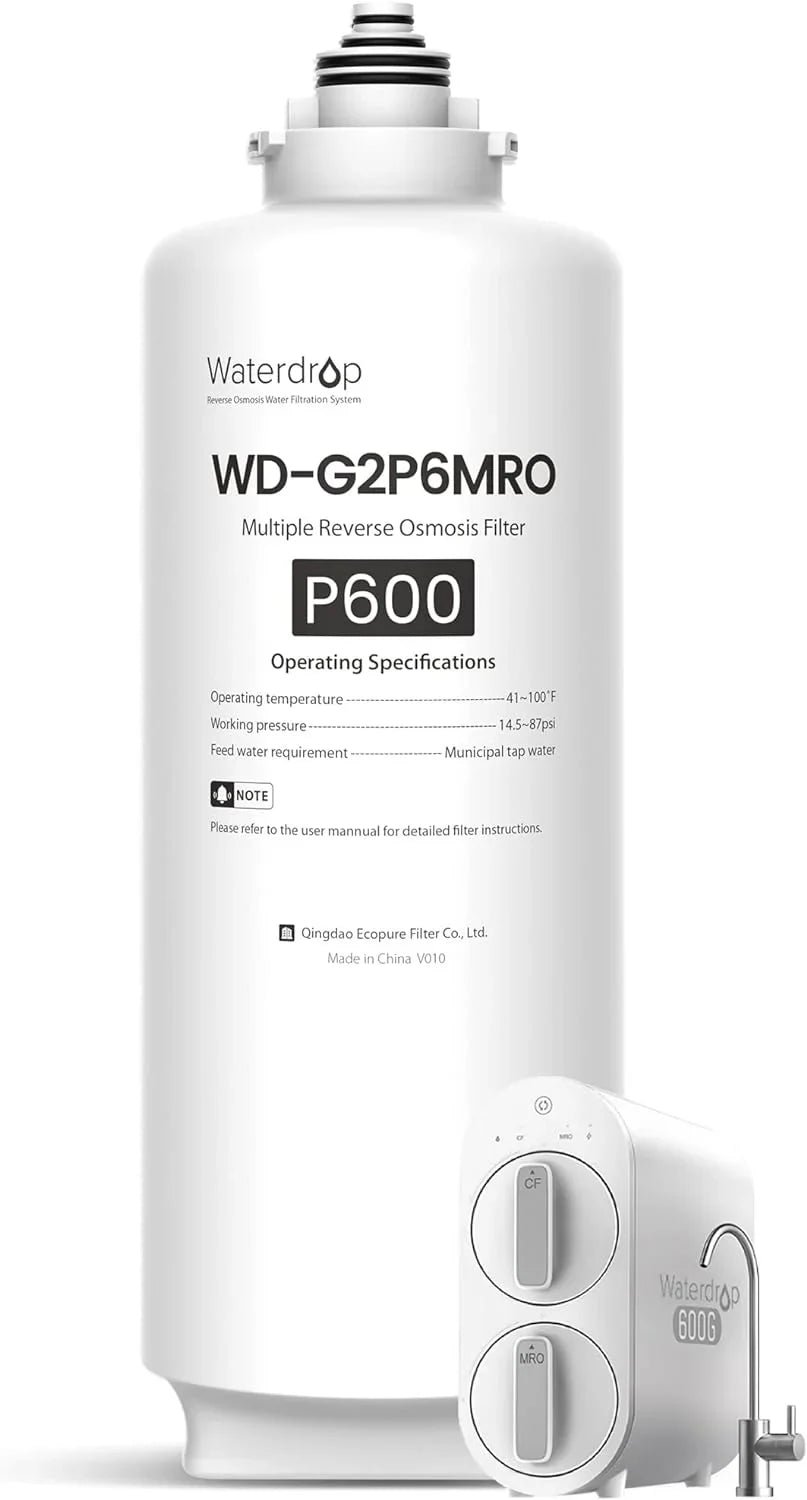 Waterdrop Osmosis System, 2-year Reduce WD-G2P600-RO WD-G2P600-W PFAS Replacement for Filter, Lifetime, Reverse