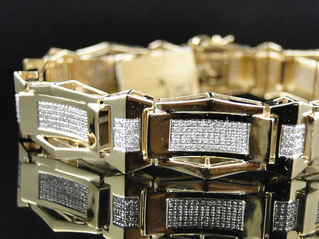 10K Gold Bracelet Ct Mens Genuine Inch 3.1 Set Pave White 8.5 Cut Round Diamond