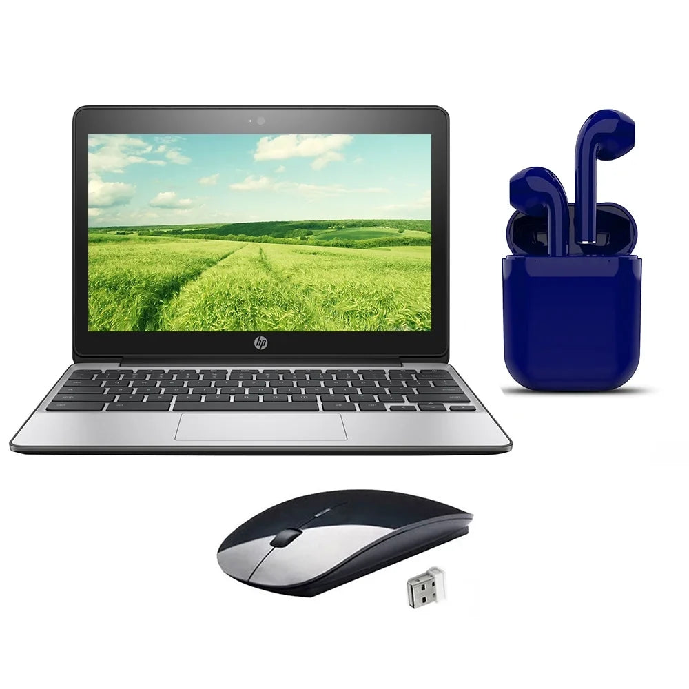 Day SSD Chrome | Certified Bluetooth/Wireless Chromebook Essentials Mouse RAM | | 11.6-inch Express 4GB 16GB Bundle: 2 Airbuds, | USA HP Restored Wireless By | OS |