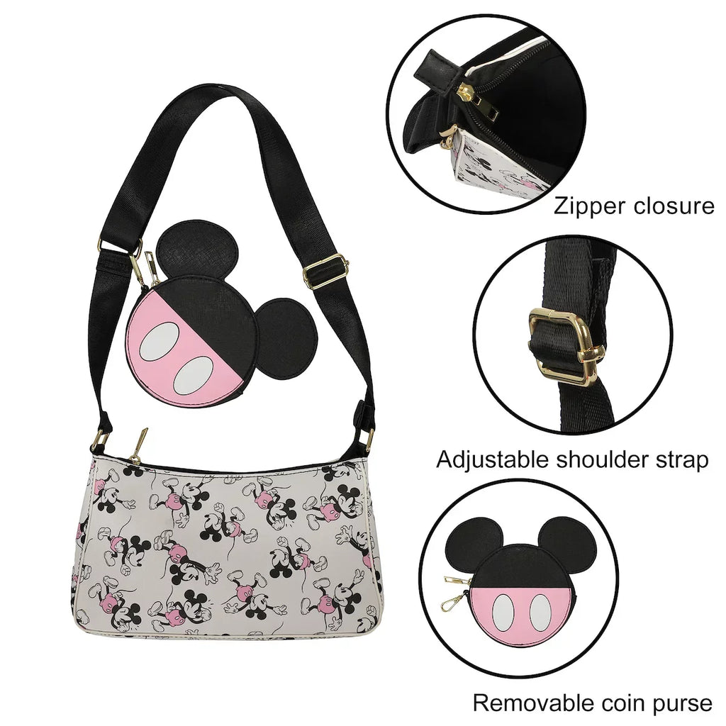 Mouse Removable With Handbag Women's Purse Mickey Coin Disney White