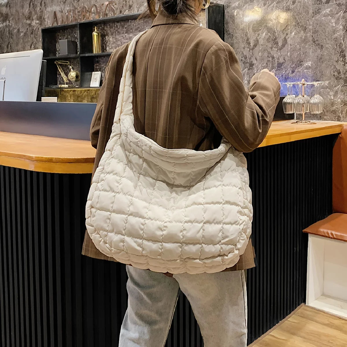 For Crossbody Capacity Argyle Shoulder Junior Hobo Work Large Cotton Quilted Tote Filled Bag Tote, Padded Quilted Bag,