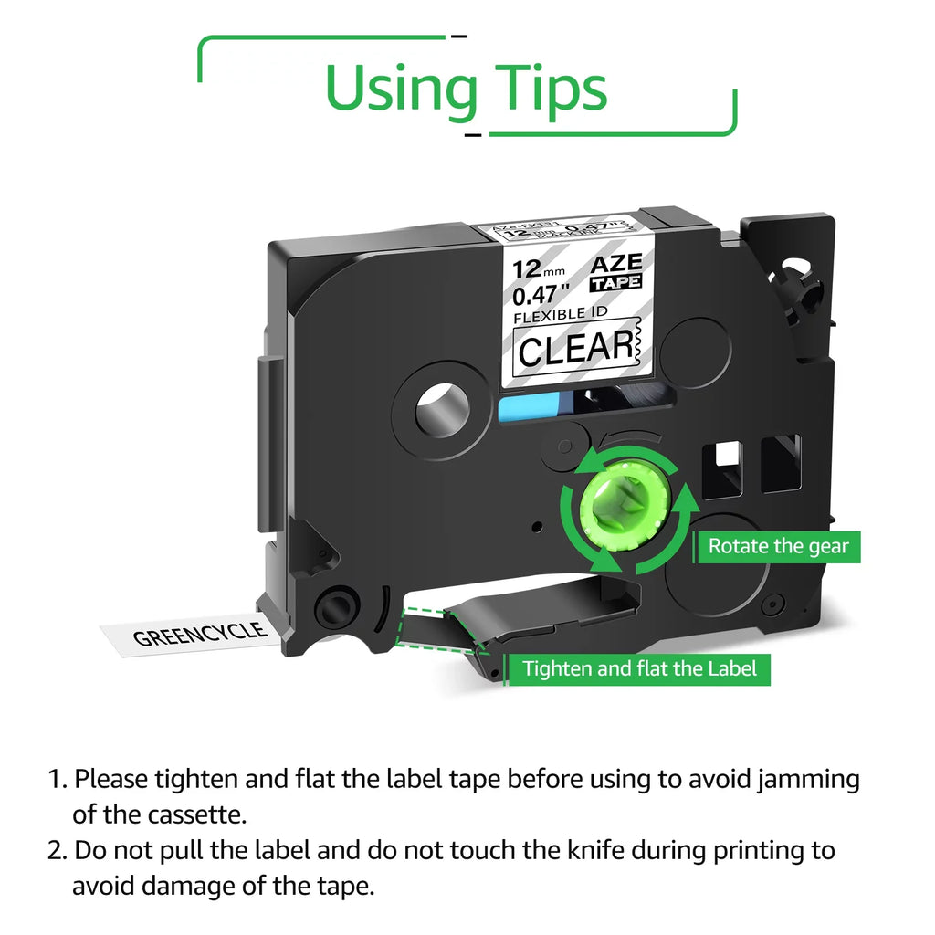 TZ-131 Label Clear GREENCYCLE 12mm TZe-FX131 Compatible ID 8m Tape TZ Cable Black x Flexible P-touch Wire for TZ-FX131 Brother TZe TZe-131 on 40PK