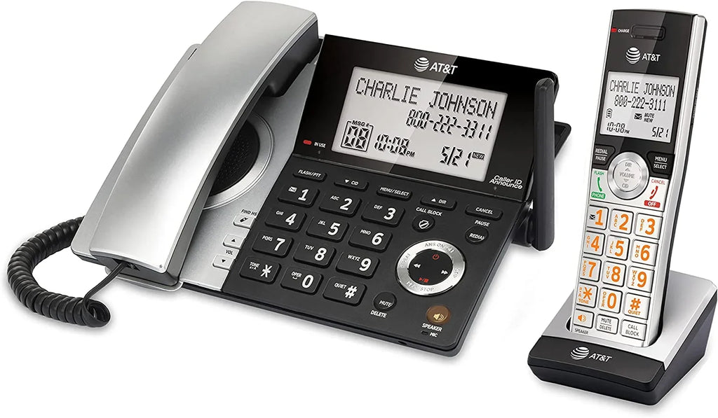 Call 1 with Black/Silver 6.0 DECT Blocker, Expandable Handset with CL84107 Phone AT&T Smart Corded/Cordless