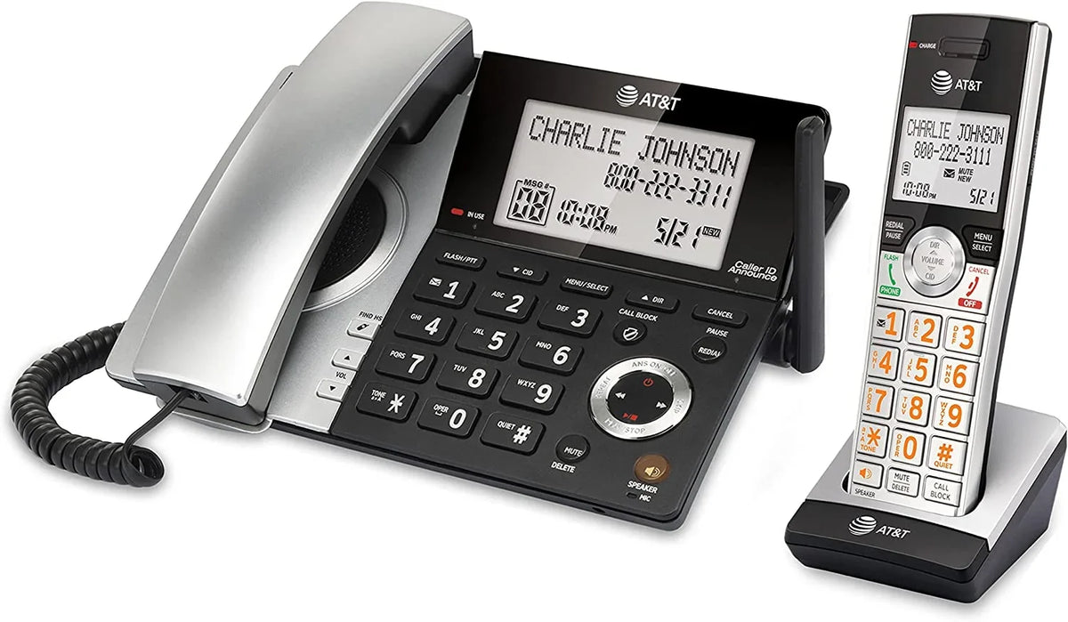 Call 1 with Black/Silver 6.0 DECT Blocker, Expandable Handset with CL84107 Phone AT&T Smart Corded/Cordless