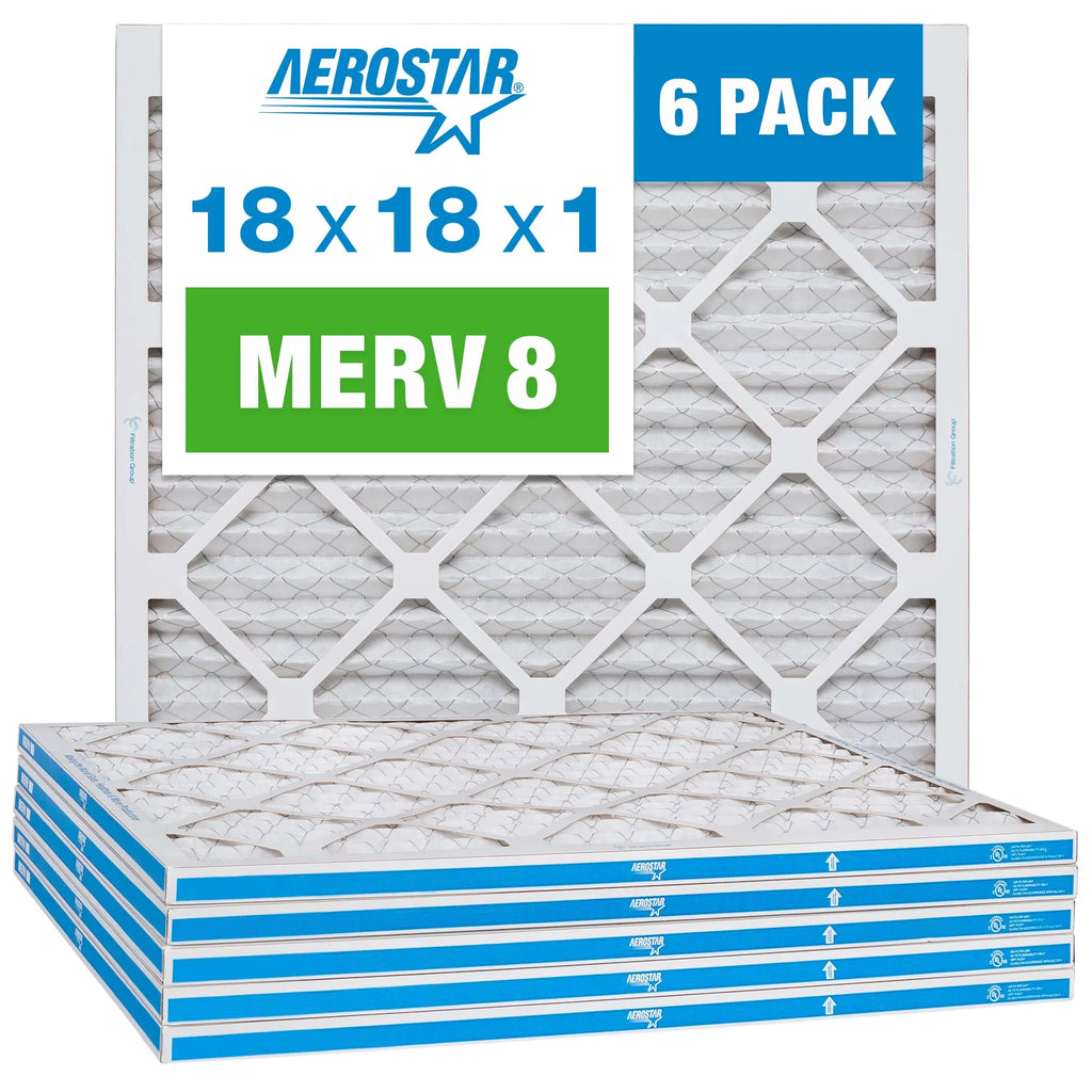 Air Filter, AC Pack Furnace 6 Aerostar Air 8 18x18x1 Filter, Pleated MERV
