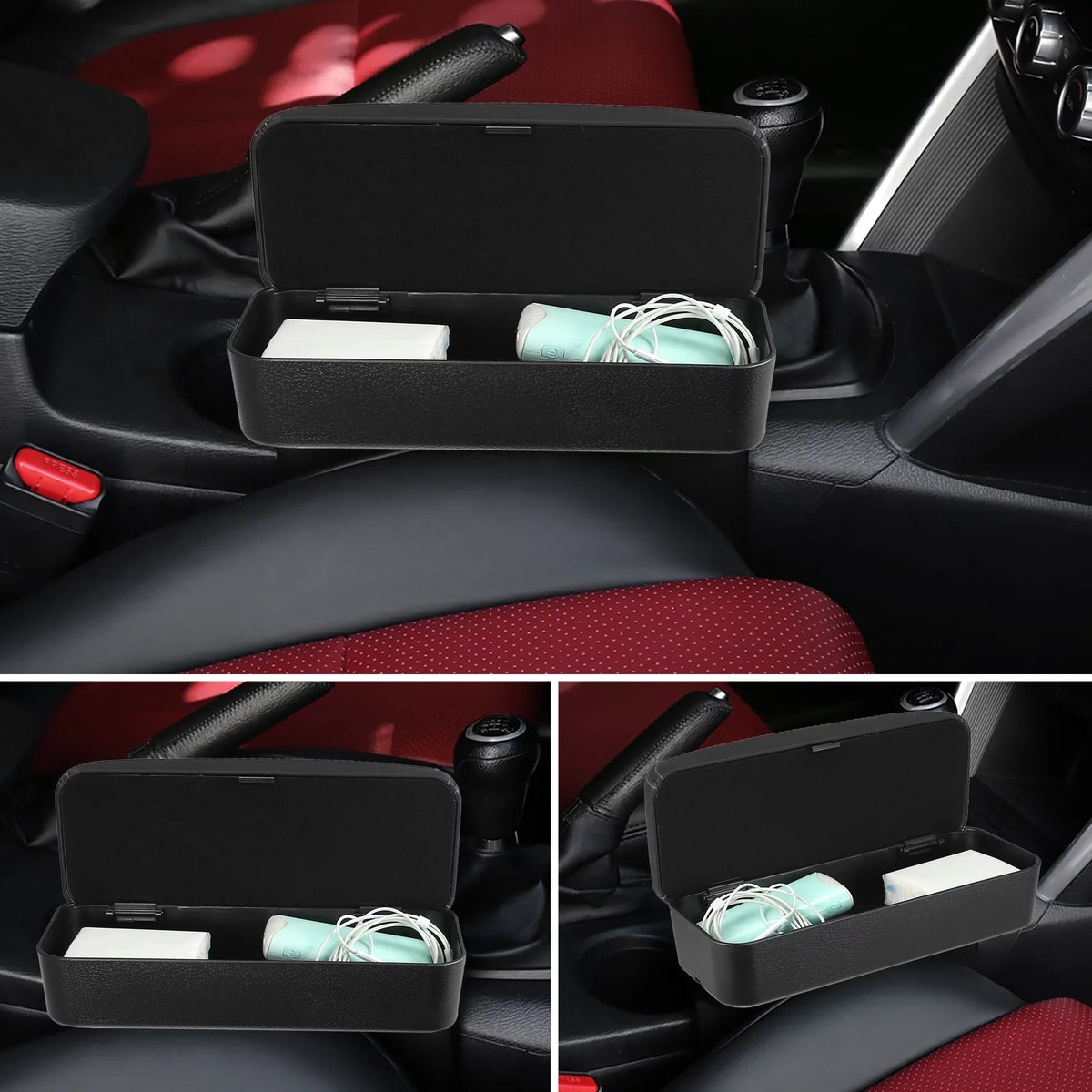 Box Seat PU Leather Organizer Car Gap Box with Armrest Armrest Armrest Adjustable Line Black Center Storage Black