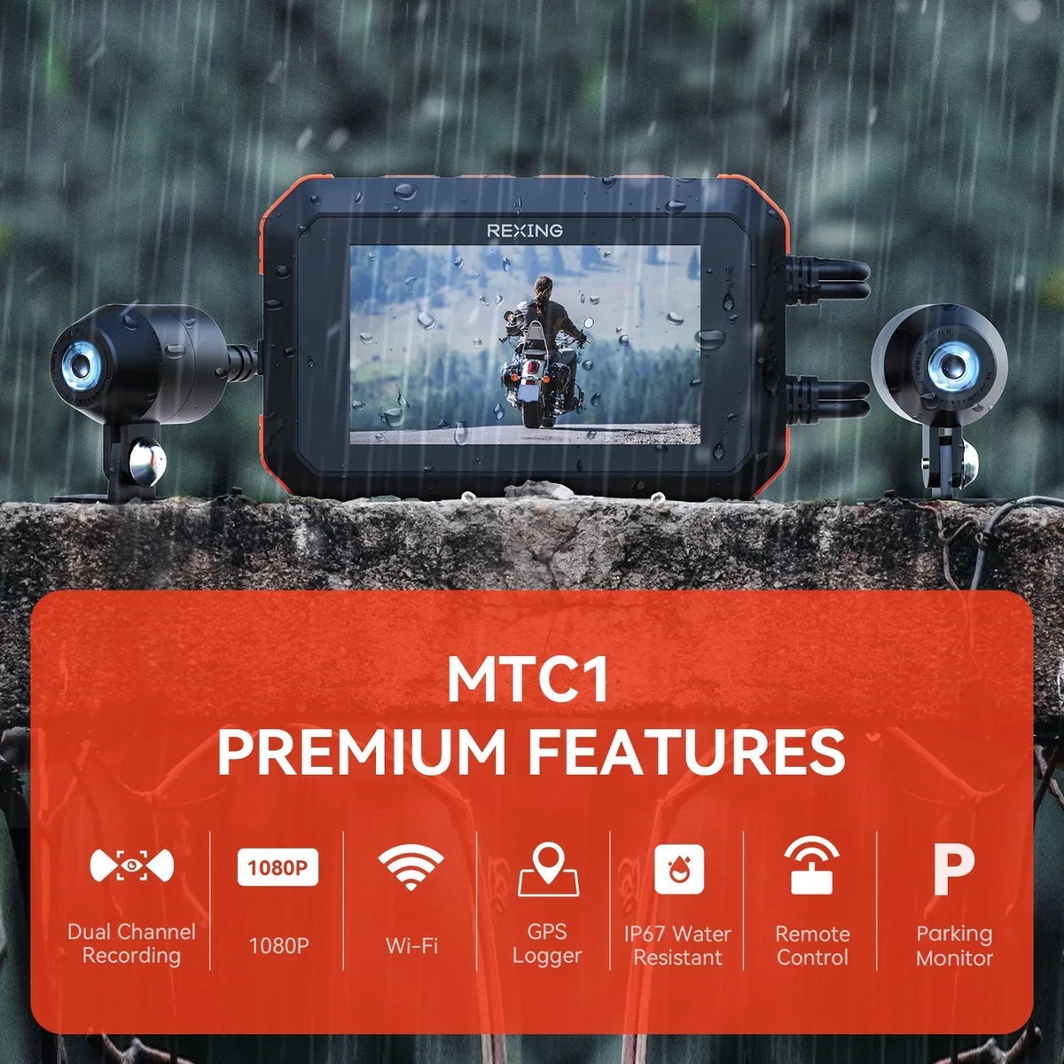 Dual Dash & 1080P Motorcycle Wi-Fi with MTC1 Rexing Cam GPS Channel