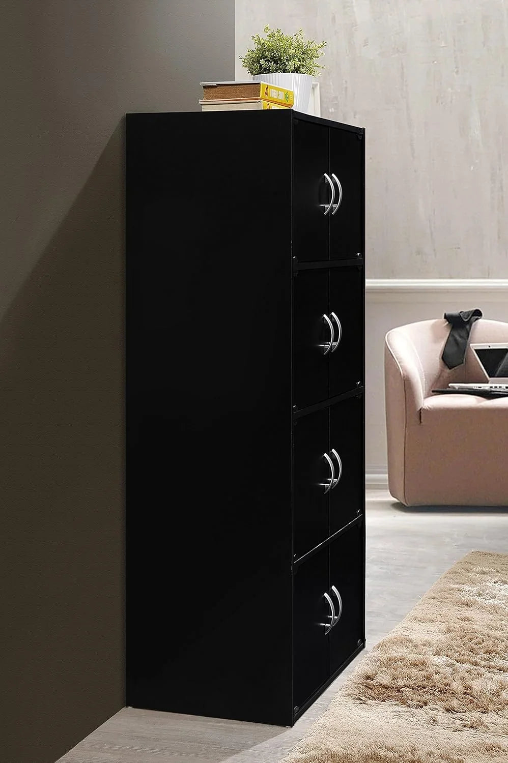 Duty Modern Multipurpose with Shelf Wooden Floor Mount Bookcase Storage 8 4 Black Heavy HID44 Hardware, Door Cabinet Installation