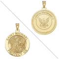 Medal Yellow Doubledside Michael - 14K 2/3 Solid Religious of NAVY - Dime Size Saint Gold a Inch