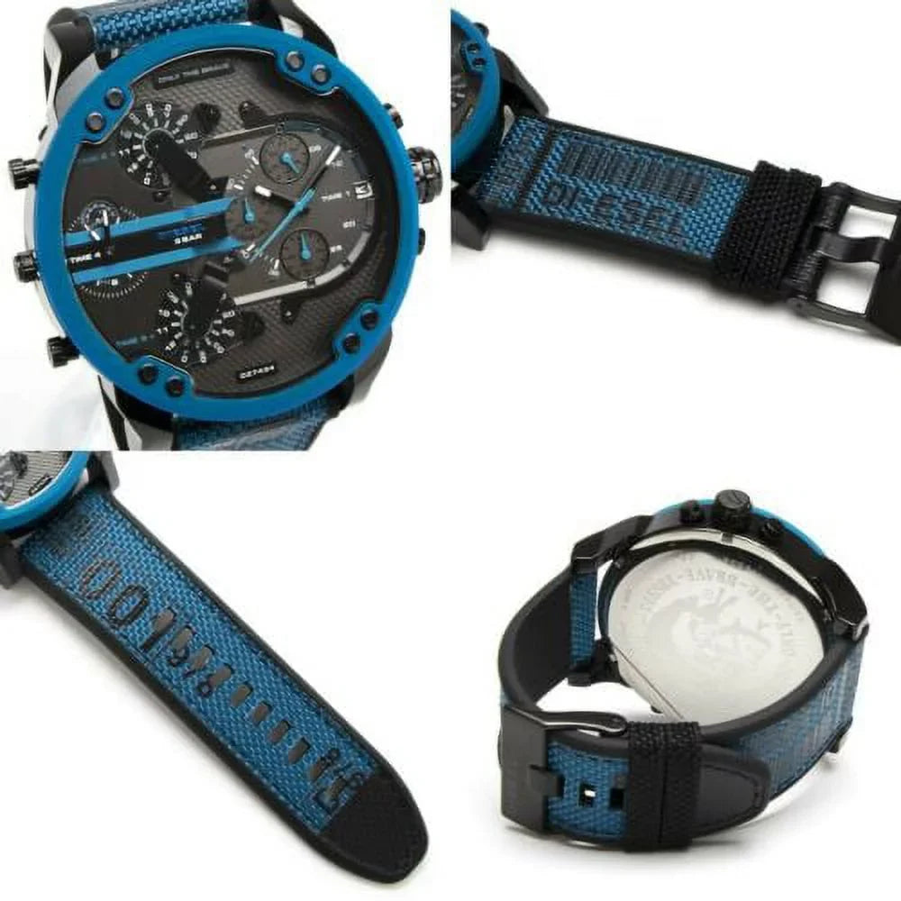 BLACK DADDY 2.0 BLUE 4 DZ7434 NEW CHRONOGRAPH WATCH DIESEL MEN'S NYLON TIME MR.