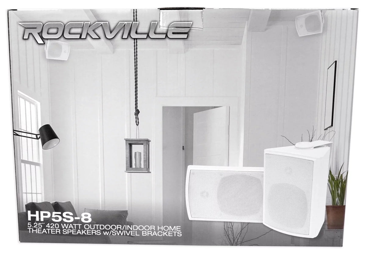 Home (8) Speakers+Swivel 5.25" Brackets Outdoor/Indoor Rockville HP5S-8 Theater