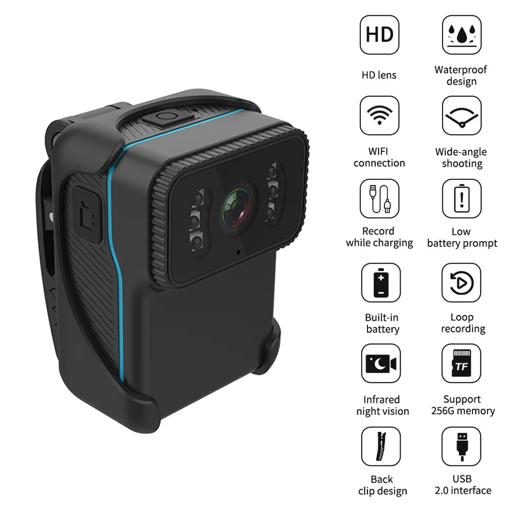 Built-in Microphone, Battery, Vision, Video Camera, Angle Night Waterproof, Clip 1080P Camera, Andoer WiFi Wide Recording, Video Action Loop Backside Lens,