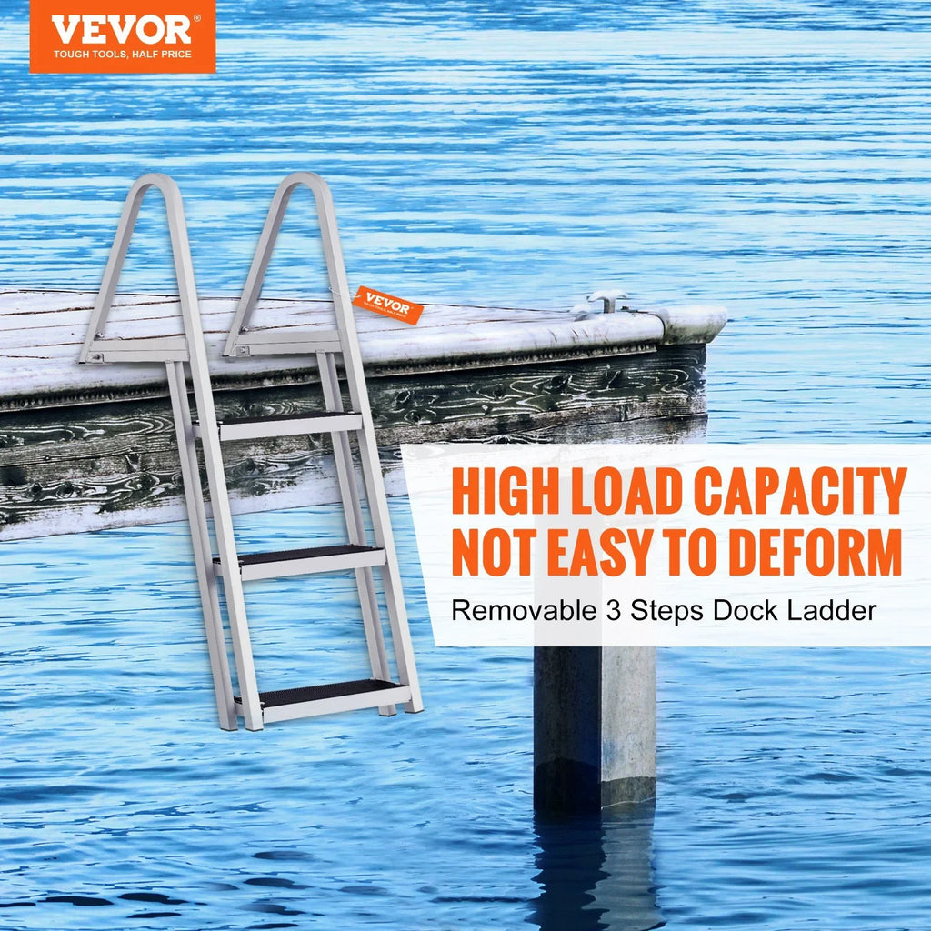 for Boats, - Removable with VEVOR Aluminum Dock 4'' Wide Alloy Pools 3-Step Nonslip Ladder Capacity, 350 Installation Access Lakes, Steps, Marine & Simple lbs