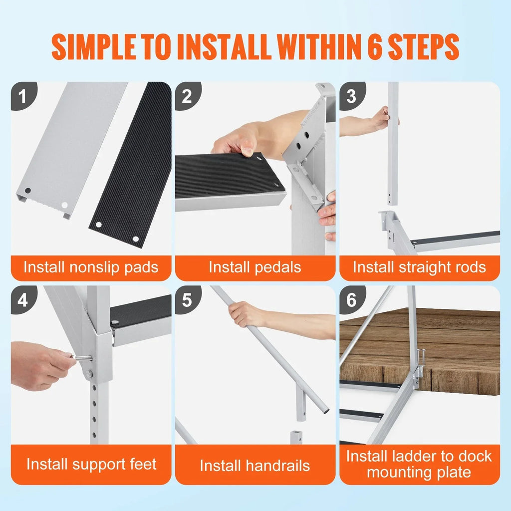 in. Height, Step Vevor Stairs Load Ladder 30-38 500 Dock Capacity Dock Adjustable lbs 4