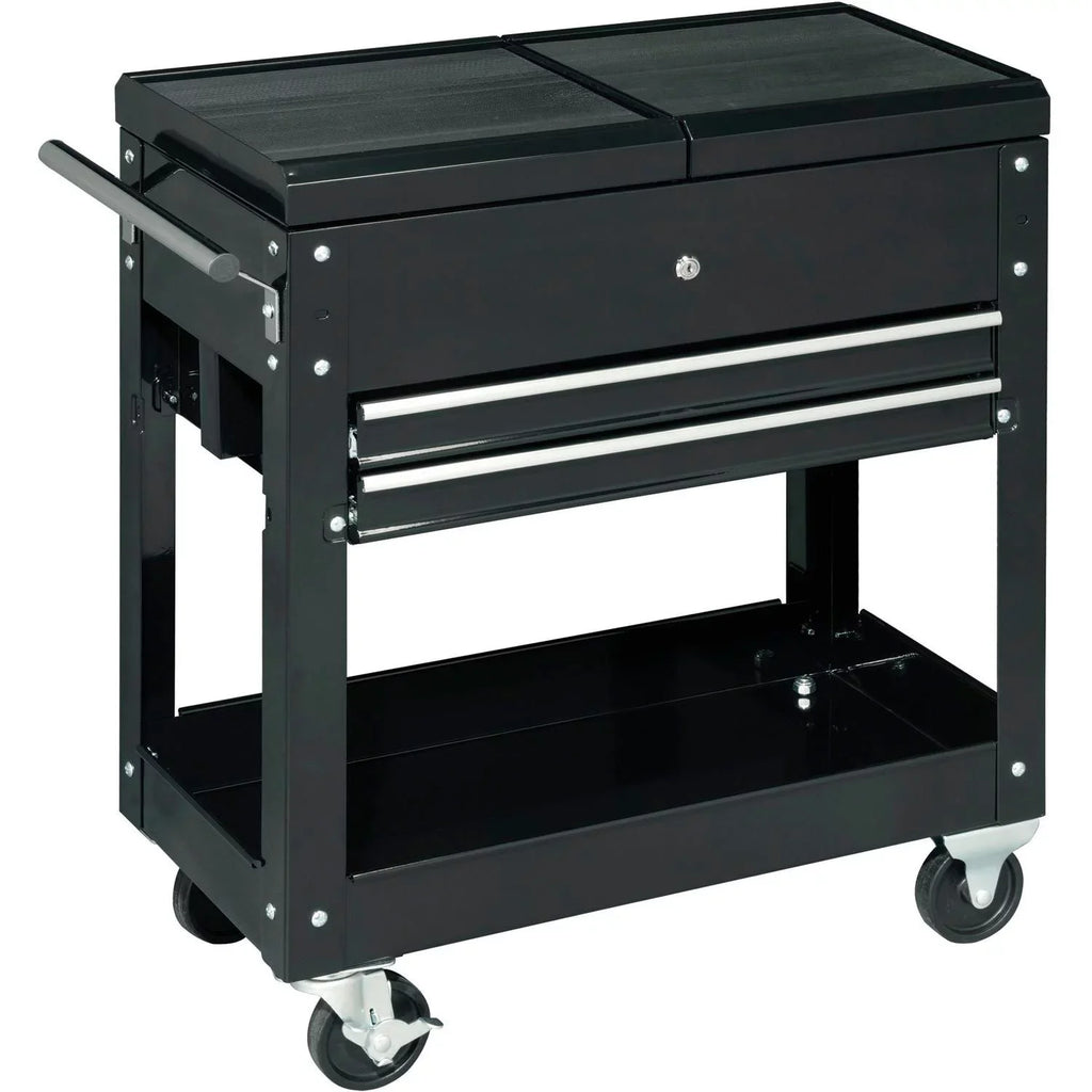 W/ Cart 27" Industrial 2-Drawer Black Tool Top, Sliding Global