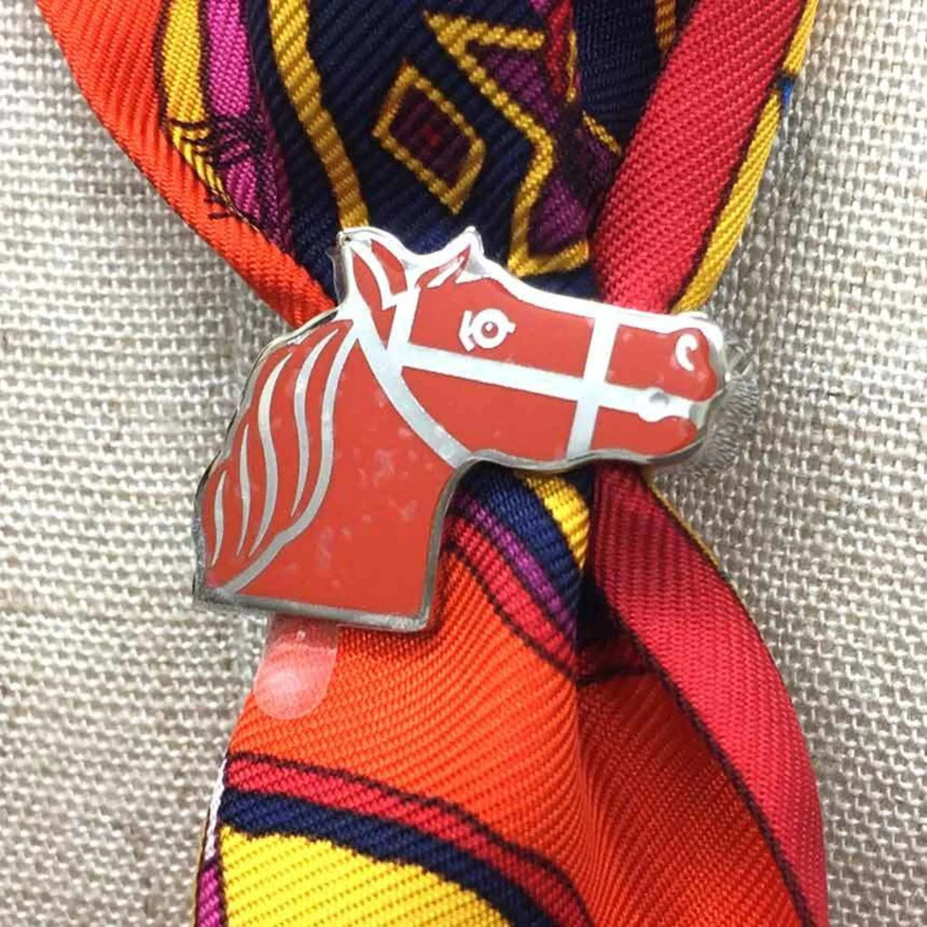 Quadrige 2022 Collection Muffler New) Hermes Scarf HERMES Pre-Owned Twilly Ring Orange/Silver Women's (Like