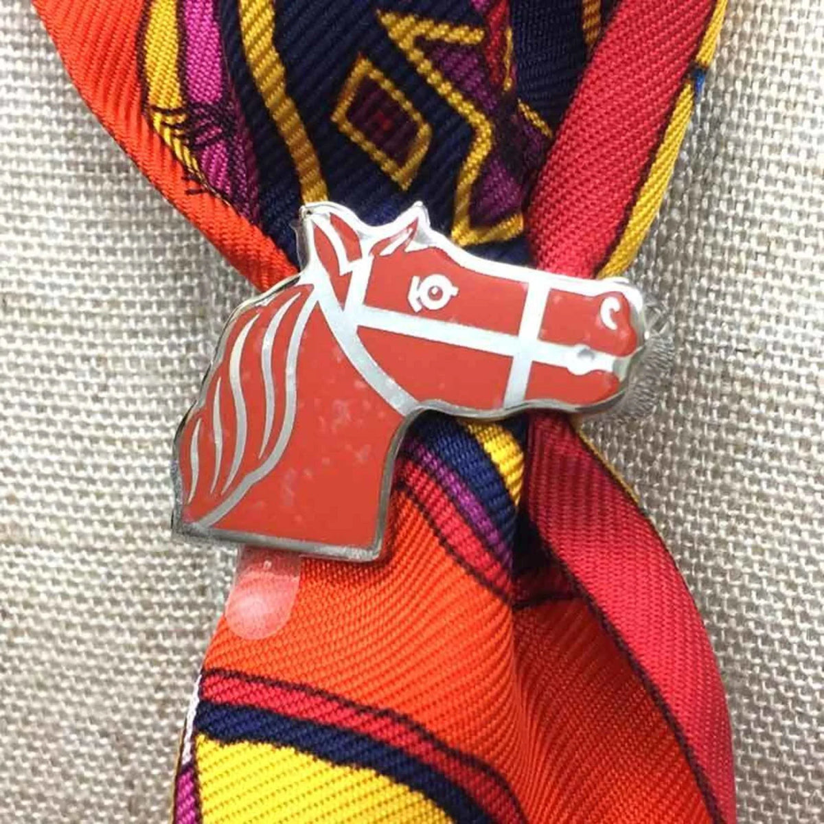 Quadrige 2022 Collection Muffler New) Hermes Scarf HERMES Pre-Owned Twilly Ring Orange/Silver Women's (Like