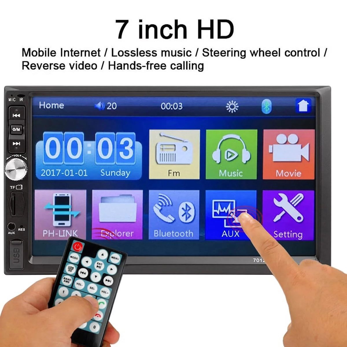 Polarlander with Screen link Din Car FM Player mirror Car AUX function MP5/4/3 4LED with SD HD Touch Double Audio USB Bluetooth backup 7-inch Multimedia camera radio Stereo Car
